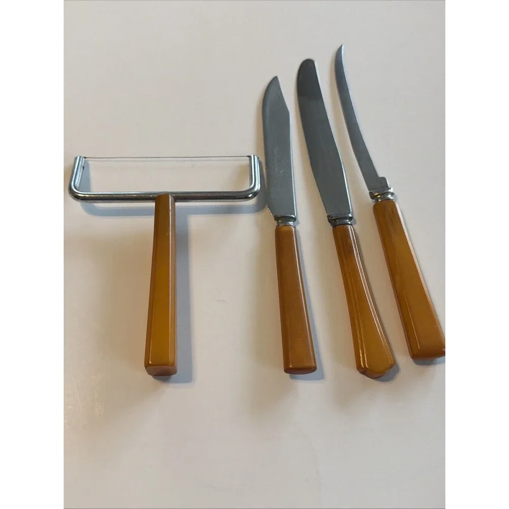 Vintage Bakelite Caramel Butterscotch Knives Knife and Cheese Slicer